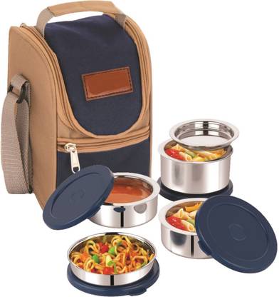 Flipkart SmartBuy Steel Tiffin Box Set Of 4 Different Size Container With Fabric Bag & Lid 4 Containers Stainless Steel Office Lunch Box