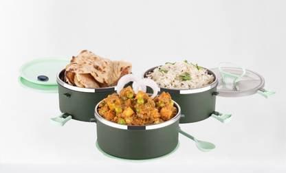 Shree R Enterprise Portable Leak-Proof 3 Layer Food Storage Containers Vacuum Insulated GRN271 3 Containers Lunch Box
