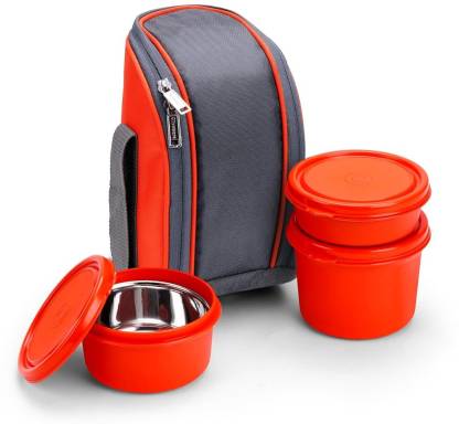 Oliveware Boss Lunch Box - Orange | Steel Range | Microwave Safe & Leak Proof | 3 Air-Tight Containers with Bag | Keep Food Hot | School, College & Office Use 3 Containers Lunch Box