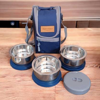 Rishabh Galaxy Steel Bite Double Wall Insulated Modular Shape And 100% Leak Proof 3 Containers Lunch Box
