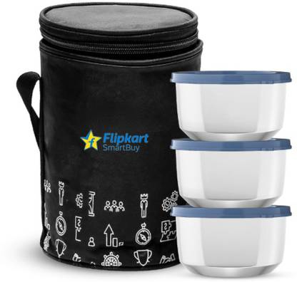 Flipkart SmartBuy Stainless Steel Lunch Box 3 Containers Lunch Box with Lid (840 ML) (Black) 3 Containers Lunch Box