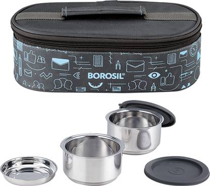 BOROSIL Carry Fresh Lunchbox, 2pc Set (180ml Each) Horizontal Tiffin for Office 2 Containers Lunch Box