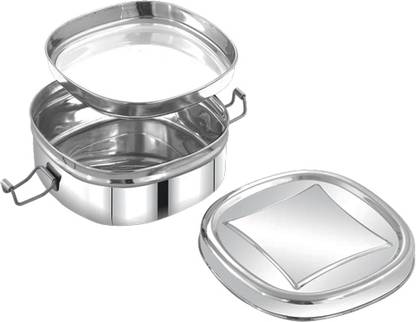 MISSIPPI Stainless Steel Kite Shape Lunch Box with 2 Compartments & Locking Clip 1 Containers Lunch Box