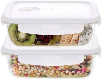 Cutting EDGE High Borosilicate Glass Lunch Box Food Container 570ML Box with Air Vent 2 Containers Lunch Box