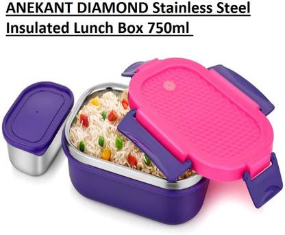 ANEKANTS DIAMONDS Stainless Steel Insulated Lunch Box 750ml Thermoware 2 Containers Stainless Steel, Plastic Office Lunch Box