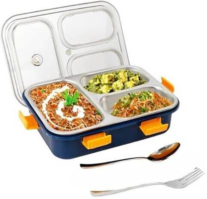 SABRAK ENTERPRISE 750ml Stainless Steel Lunch Box – 3 Compartment, Leak-Proof with Cutlery 3 Containers Lunch Box