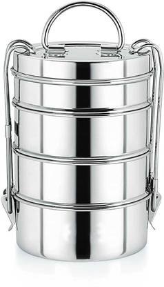 Steel gems Steelgems Stainless Steel Traditional 4 Compartment Tiffin Box (1500 ml) 4 Containers Lunch Box