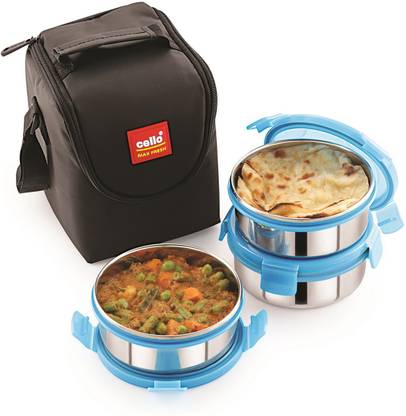 cello Steel Click-3-Plus 3 Containers Lunch Box
