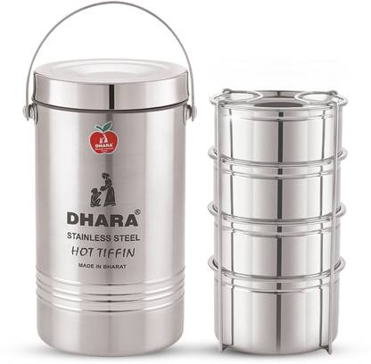 Dhara Stainless Steel Mazan 4 Tier Medium Stainless Steel Insulated Tiffin Box 4 Containers Lunch Box