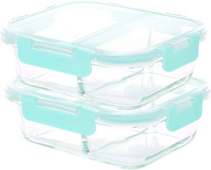 Cutting EDGE Smart Lock Borosilicate Rectangular Glass Lunch Box Food Container 640 ML 2 Containers Lunch Box