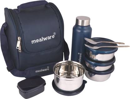 mealware TESCO Pro Lunch Box, Stainless Steel Box, 3 Air-Tight Containers with Bag 5 Containers Lunch Box