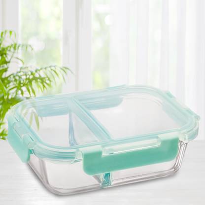 Allo FoodSafe Rectangle Divider Glass Lunch Box with Break Free Detachable Lock 1 Containers Lunch Box