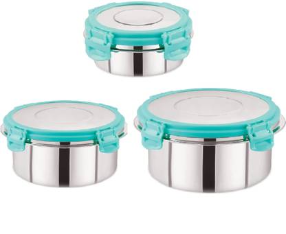 Elexiq Leak Proof Click and Seal Lock Stainless Steel Storage/Air Tight Tiffin 3 Containers Lunch Box