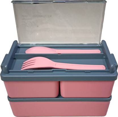 nikita collections lunch box 3 compartment with spoon and Fok 3 Containers Lunch Box