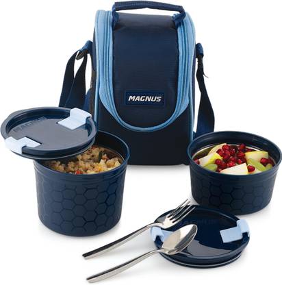 Magnus Opal-2 Microwave Steam Lock Stainless Steel Lunch Box Set - Blue 2 Containers Lunch Box