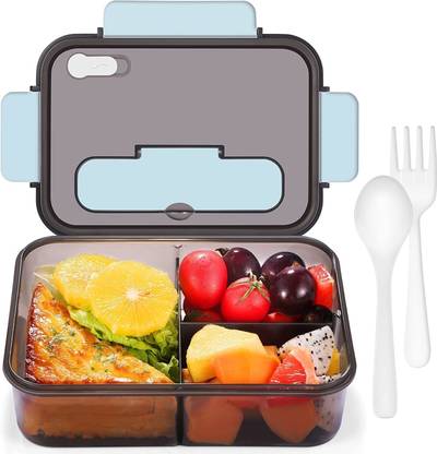 prisma collection Leak Proof Lunch Box with 3 Compartment Food Containers with Spoon and Fork 3 Containers Lunch Box