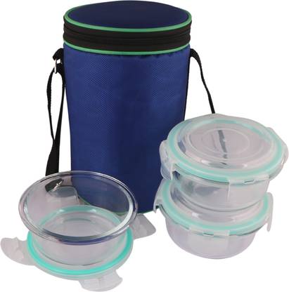 Topware Glassware/Borosilate Round Lunchbox Microwave Proof 3 Containers (1200ML) 3 Containers Lunch Box