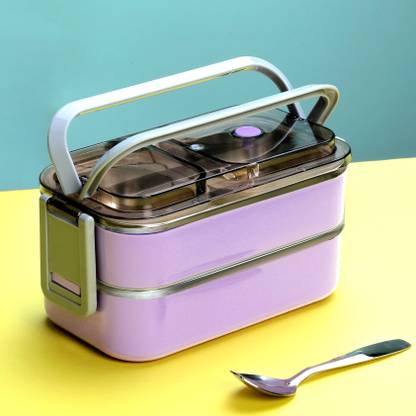 FLYUP Double Layer Leakproof Stainless Steel Tiffin Lunch with Spoon & Handle Purple 1 Containers Lunch Box