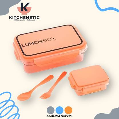 Kitchenetic Premium Quality Plastic Transparent Airtight, Leakproof Lunch box (Orange) 2 Containers Lunch Box
