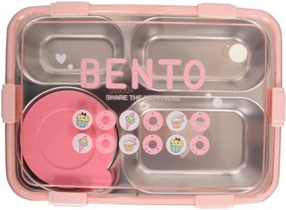 Neo Nuna Lunch Box Sealed Stainless Steel Lunch Box with Chopstick & Spoon 3 Containers Lunch Box