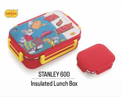 NAKODA NEW_STANLEY Schoo-l Kids Steel Insulated Lunch Box with veg box and spoon RED 2 Containers Plastic, Stainless Steel School Lunch Box