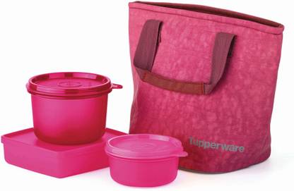 TUPPERWARE Bag n Go Lunch (Pink) (Set of 1 ) 3 Containers Lunch Box