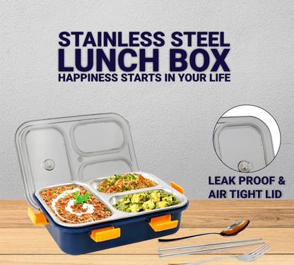 lavtoz Stainless Steel Bento Lunch @377 Box with 3 Containers & Secure Lock, 750ml 1 Containers Lunch Box