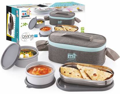 SKI Divine 3 Container Insulated Lunch Pack- Grey 3 Containers Lunch Box