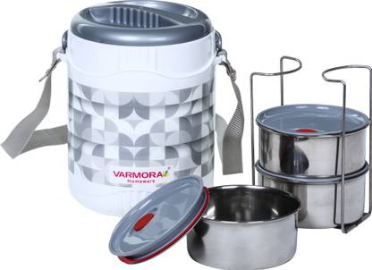VARMORA Orbit Stainless Steel Lunch Box With Air- Tight Plastic Lid 3 Containers Lunch Box