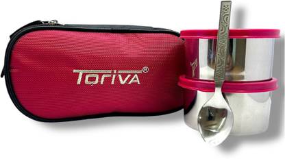 TORIVA Lunch Buddy Executive SET OF2 CARRY CONTAINERS(400 MLx2)+ZIPPER BAG+1 Spoon FREE 2 Containers Lunch Box