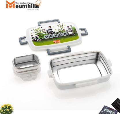 MOUNTHILLS Plastic & Stainless Steel Tengo Lunch Box For School Children With Sticker 2 Containers Lunch Box