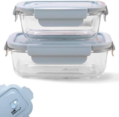 The Better Home Glass Tiffin Box Pack of 2-Blue| 2 Containers Lunch Box
