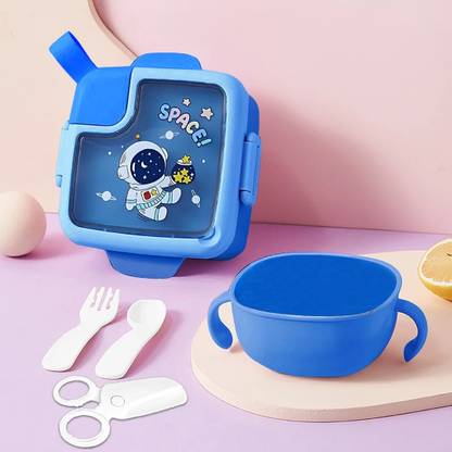 TONY STARK Cute Astronaut Theme Leak Proof Bento Snack Box With Spoon &Fork For School Kids 1 Containers Lunch Box