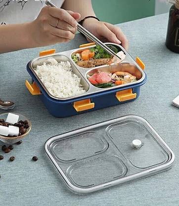 DIVINE Lunch Box with 3 Compartment, Spoon & Fork 3 Containers Lunch Box