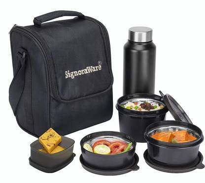 Signoraware Stainless Steel Leakproof Lunch Box Bag Bottle Office College Tiffin Carrier 5 Containers Lunch Box