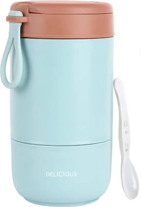 Vrupan Hot Cold Stainless Steel Insulated Yogurt Cup Food Jar for On the Go With Spoon 2 Containers Stainless Steel Office Lunch Box