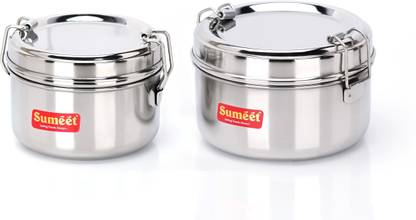 Sumeet Stainless Steel Meal Pack Tiffin with Steel Separator Plate&Lock Clip,250&300ml 2 Containers Lunch Box