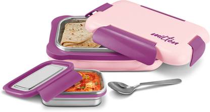 MILTON More Meal Large Tiffin,770 ml, with Container, 175 ml and Spoon, Pink 1 Containers Lunch Box