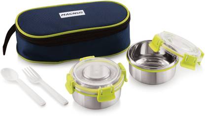 Magnus Clip Lock, Leak Proof Containers & Bag, Stainless Steel 2 Containers Lunch Box