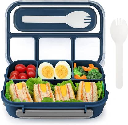 mimic store Lunch Box 4 Compartment With Spoon 1 Containers Plastic Office Lunch Box