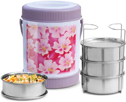 MILTON Sheriff Tiffin 4 Stainless Steel Containers, 3 Litres, Purple 4 Containers Stainless Steel Office Lunch Box
