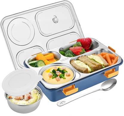 Anzal Stainless Steel 4 Compartment Lunch Box Microwave Safe Tiffin Box 4 Containers 4 Containers Stainless Steel Office Lunch Box