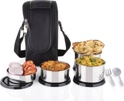 LIVORY NEW CONCEPT OF SS LUNCHBOX WITH 4 CONTAINER IN BLACK COLOR 4 Containers Lunch Box