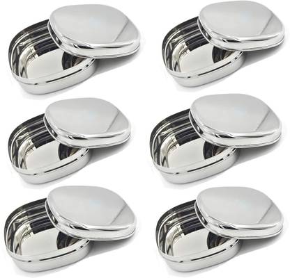Prateek Kitchenware Stainless Steel Portion Control Food Container/Lunch Box/Tiffin (450 ml) 6 Containers Lunch Box