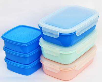 KitchenFlex Plastic Lunch Box 500ml and 200ml (Set of 6) 6 Containers Lunch Box