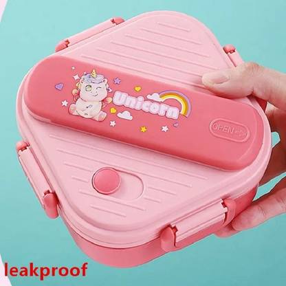AKR Kids Square Bento Lunch Box Plastic Food Container 4 side Lock Lunch Box 2 Containers Lunch Box