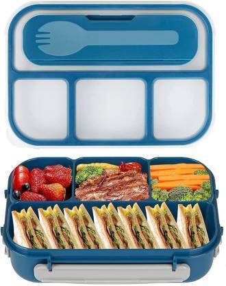 LUV CUDDL Plastic Tiffin Box For School Kids & Office With 2 Spoons & Leak Proof Lid For 4 Containers Lunch Box