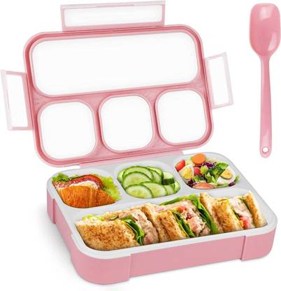 Paper Moon Bento Lunch Box 4 Grid Compartment Tiffin Set with Spoon and Fork - Assorted 1 Containers Lunch Box