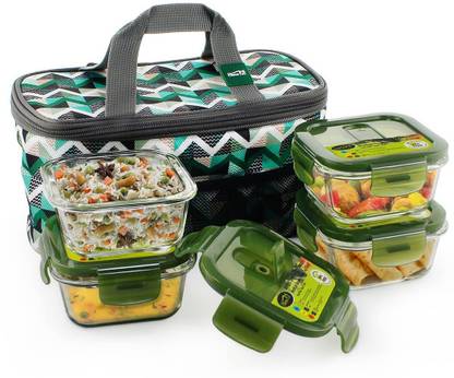 Home Puff H29 Borosilicate Glass, Microwavable, 4 Containers Lunch Box