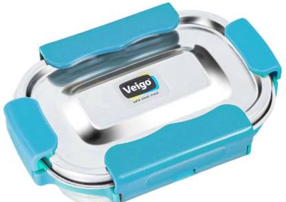 Veigo Maxo steel Series Small Lunch Box |School Use| Reverse Clip-On| Aqua Blue 1 Containers Lunch Box